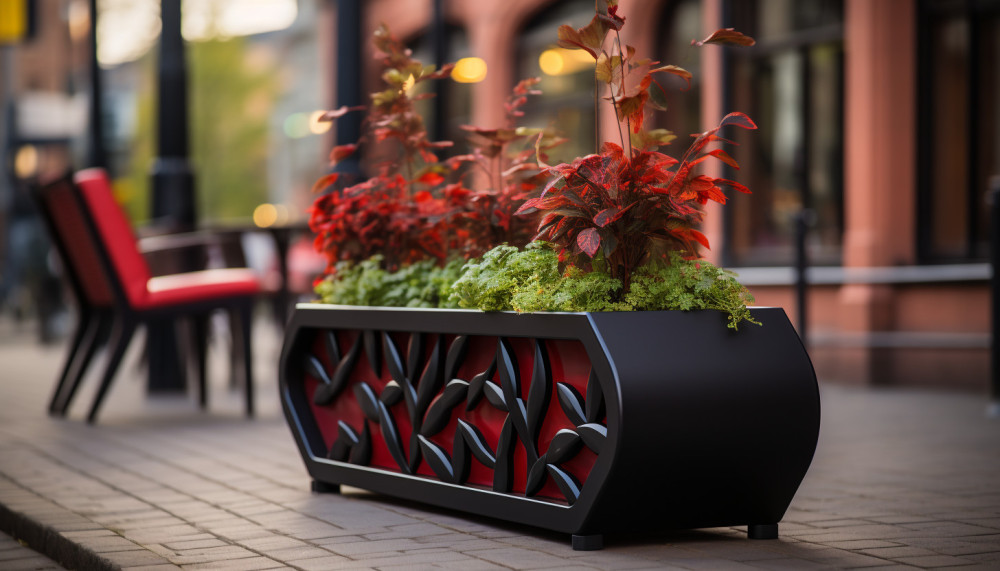 Mobilier urbain : jardinière avec assise